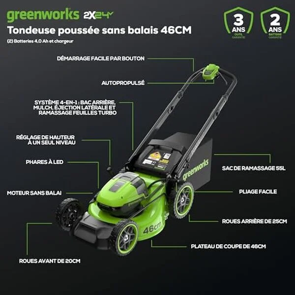 Обзор газонокосилки Greenworks 48V MO48L424-01: производительность и удобство